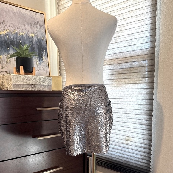 NWT Woman's Express Sequin Silver Mini Skirt. - Picture 4 of 6